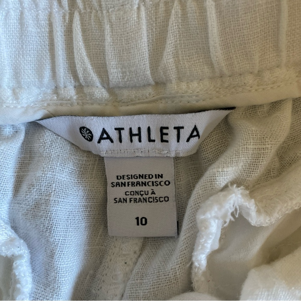 Athleta Women’s White Cabo Linen High Rise Silver Zip Drawstring Joggers Size 10 - Picture 9 of 16